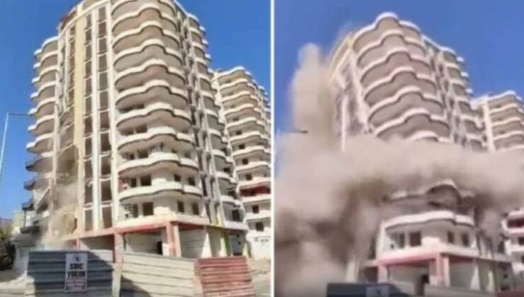 Diyarbakır’da zelzelede ağır hasar gören 12 katlı bina yıkım esnasında çöktü