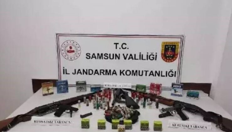 Samsun’da bir meskende ruhsatsız silah ve tüfek ele geçirildi