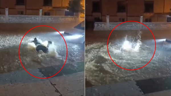 Mardin’de sağanakta göle dönen sokakta yüzdü