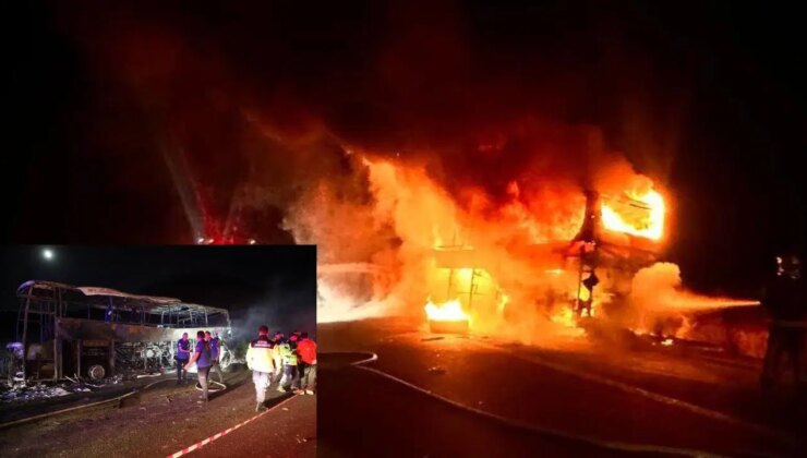 Denizli’de müthiş kaza… Yolcu otobüsü alev alev yandı: Biri bebek 8 meyyit, 33 yaralı